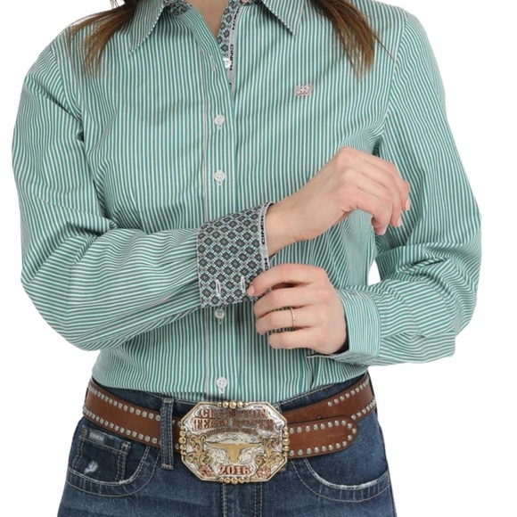 Cinch Ladies Striped Multicolor Button Down Western Shirt - Picture 2 of 4
